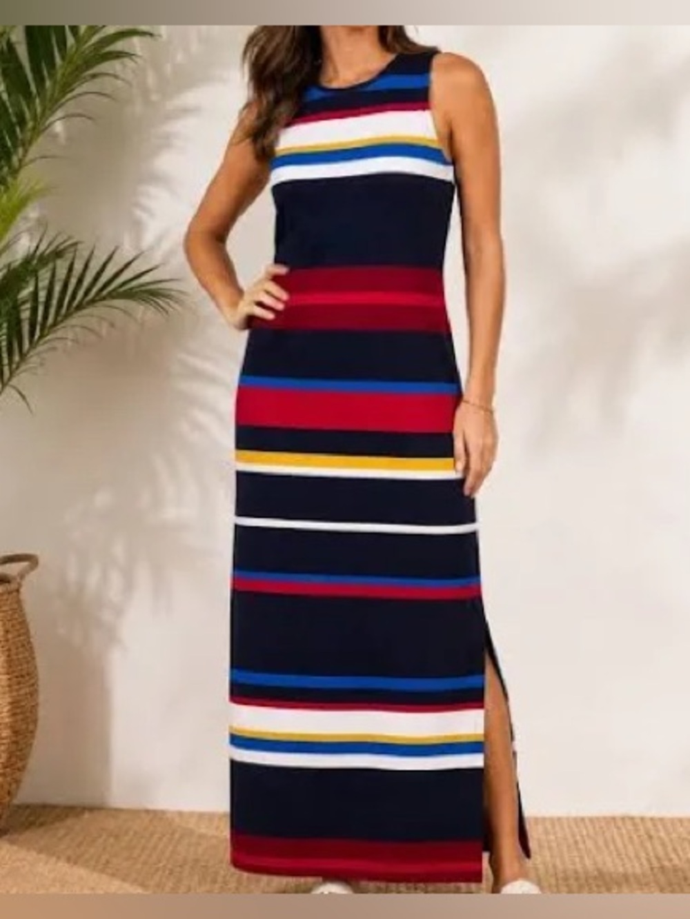 LOFT large maxi dress multi color stripe sleeveless women’s coastal long casual